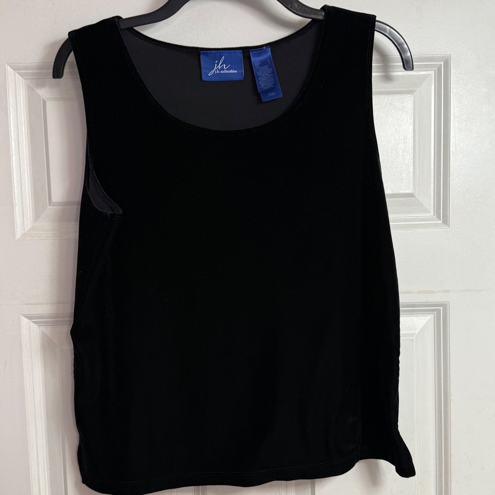jh collections black velvet sleeveless shell top women's‎ large